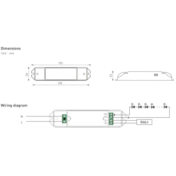 DALI, 0-100% Dim, PWM digital dimming, CC 12W, 100-400mA output, 100-240Vac I/P, Class 2, IP20. SE-12-100-400-W1D  LTECH Dali Constant Current